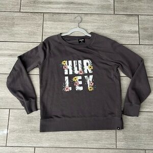 Hurley Gray Floral Logo Crewneck Sweatshirt size Medium
